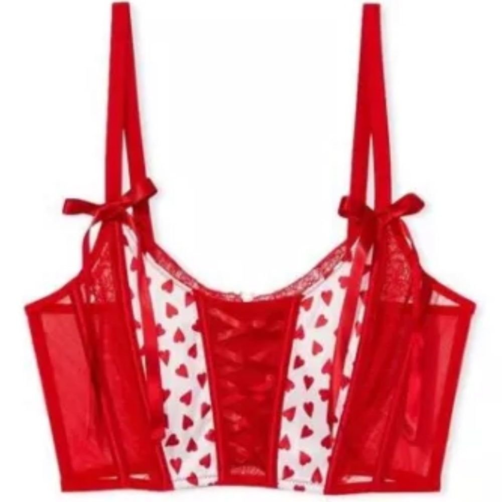 NWT Dream Angels Unlined Lace Up Heart Print Corset Bra XXL